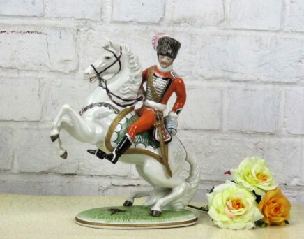 Volkstedt Dresden Figurine Soldier Hussar on Horse Germany Marked