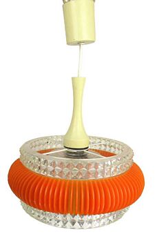 Vintage Chandelier Pendant Orange Plastic Bubbled glass Marbach Electric Retro