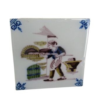 Dutch Vintage Polychrome Wall Decorative Tile Delft Bakery Baker Marked