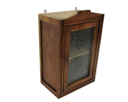 Kitchen Apothecary Bathroom Cabinet Clear Bubbled Glass Door Hand Carved Oak
