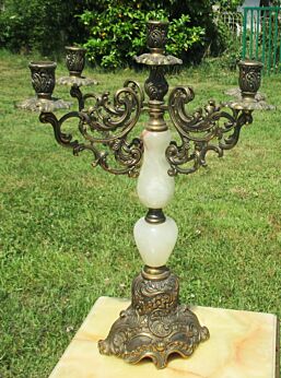Antique Large Brass Ornate 5 Arm Candle Holder Candelabra Marble Stunning
