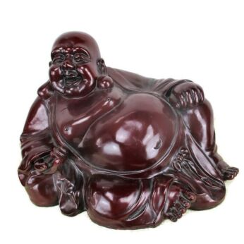 Large Laughing Happy Buddha Statue Maitreya Good Fortune Heavy Resin Brown Red