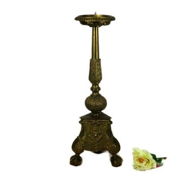 Large Candle Holder Candlestick Church Altar Ornate Heavy Brass Angels 16.53"