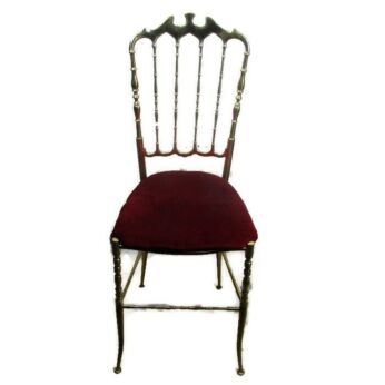 Vintage Authentic Chiavari Chair Brass Hollywood Regency Italian red Fabric
