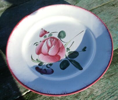 Antique Porcelain Plate Strasbourg French Faience Luneville Rose