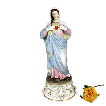 Antique Porcelain Bisque Statue Virgin Mary Our Lady Notre Dame Holy Heart