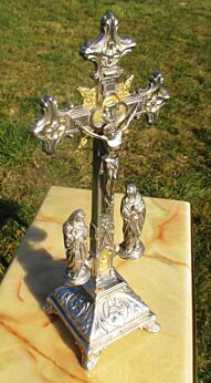 Large Antique Ornamental Silver Metal Jesus Christ Cross Crucifix Saints Altar