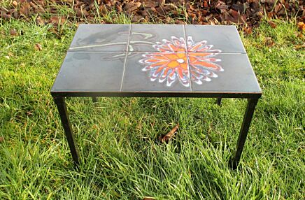 Vintage Orange Flower Tiles Small Side Table Plant stand Mosaic tiles