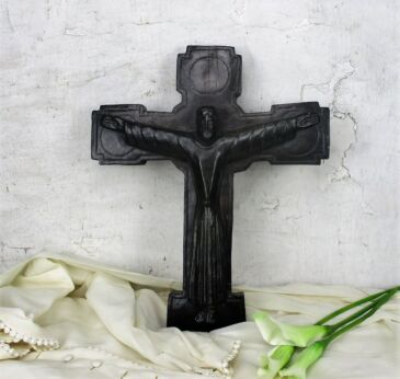 L Mid Century Modernist Ceramic Modernist Crucifix Brown Era Amphora Perignem