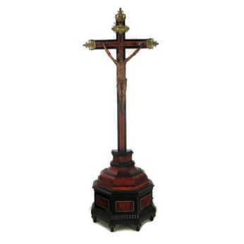 XL French Antique 19th C Standing Church Crucifix Wood Turtle Exquisite Christ