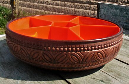 Retro orange Snack Dip Cheese bowl Emsa West Germany 1970 hard Plastic