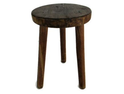 Antique Hand Carved wood Tripod Milking Stool Pedestal Table Pedestal Barn Style