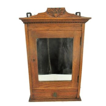 Lovely Kitchen Apothecary Medicine Bathroom Wall Cabinet Ornate Hand Carved Wood Oak Beveled Glass Mirror