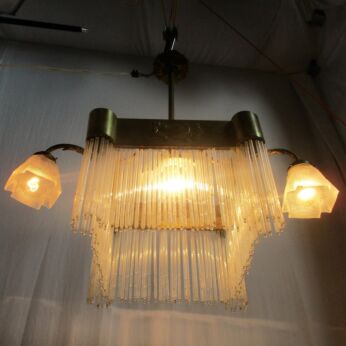 Antique Revival Chandelier straw Prisms 3 Lights Brass Gaslight Electrified