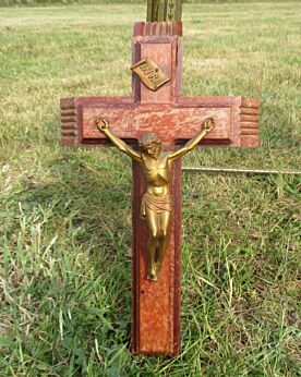 Vintage Last Rites Sliding Crucifix wood Jesus Cross Catholic hidden compartment