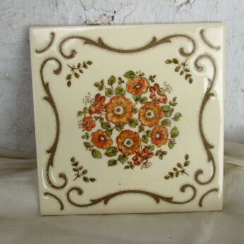 Vintage Retro Ceramic Wall Tile Coaster Germany Flowers Art Deco