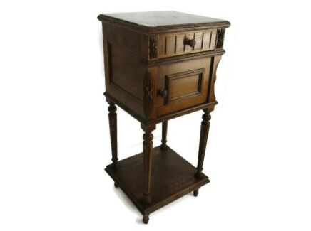 Antique Art Deco Art Nouveau Brown Marble top Side Cabinet Table Night stand