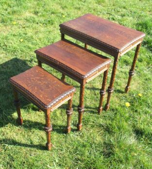 Antique Nesting Side Tables Carved Wood Stunning
