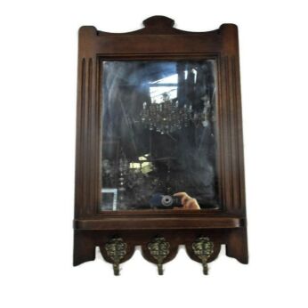 Lovely Hand Carved Wood Coat Hat Hallway Rack with Mirror Oak