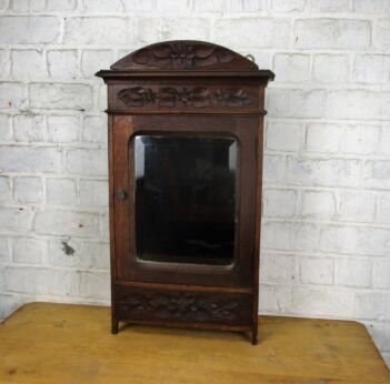 Vintage French Carved Wood Medicine Apothecary Cabinet Beveled Glass mirror