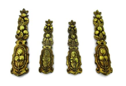 4 pcs Antique Cast Brass Furniture Trim Flowers Hardware French Reclaimed