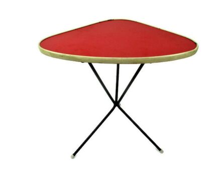 Vintage Small Side Coffee Table Plant stand Tripod Wrought Iron Legs Pop Art Red Veneer
