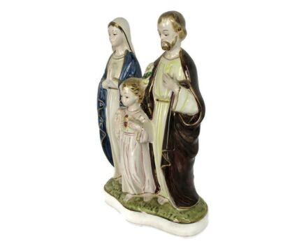 Holy Family Porcelain Statue Infant Child Jesus Christ Virgin Mary Saint Joseph Blessed Virgin 12.59"