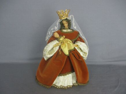 Hand Made Wax Madonna Virgin Mary Our Lady with Infant Jesus Figurine Doll Made by Nuns