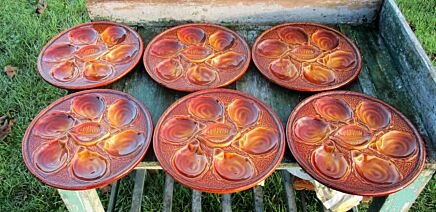Set of 6 Oyster plates Authentic Brown St Clément French France Gorgeous