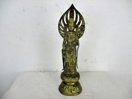 Heavy Brass Statue Buddha Ornate Buddha Temple Good Fortune Vintage