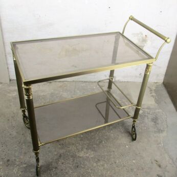 Bar Cart Trolley Cocktail Kitchen Island Smoked Beveled Glass era Maison Jansen