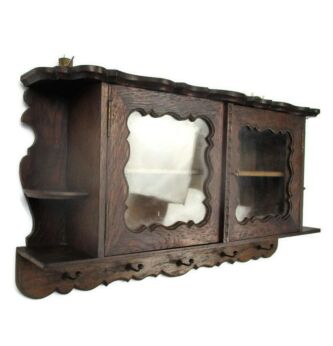 Sweet Vintage Little Wooden Kitchen Apothecary Wall Cabinet Display Coat Rack