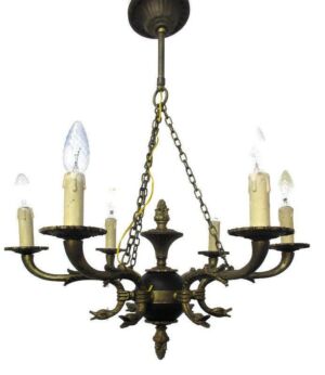 French Empire Chandelier Green Tole Brass 6 arms Hollywood Regency Ducks Funky