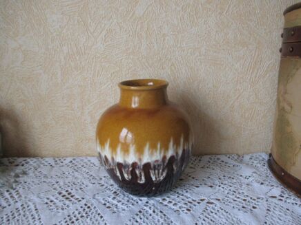 Vintage German Art Pottery Vase glazed ceramic Fat Lava Brown