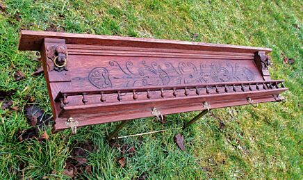 Antique 20th Century Flemish Carved Oak Coat Hat Rack Lion Heads Amazing