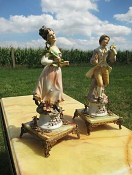 Vintage Couple Porcelain Boy and girl Courtship Onyx foot Angels Putti Lovely
