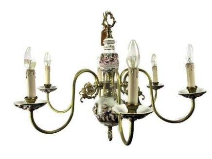 Capodimonte Chandelier 6 arm Putti Cherubs Angels Italian Porcelain Gorgeous
