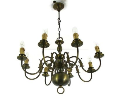 Flemish Dutch Style Chandelier 8 Arm Lights Brass Barn Country Style Eagles