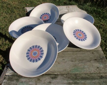 6 retro Soup Plates Blue star Bavaria Marktleuthen Winterling Vintage Funky