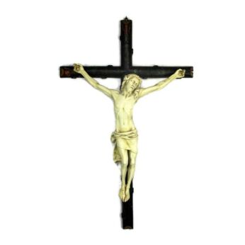 XL hanging Wall Crucifix Wood Plaster Art Nouveau Corpus Christi WOW 38.97"