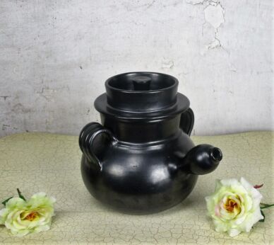 French Vallauris Signed Teapot A. Martin Black Metallic 2 Handles HTF Irisee