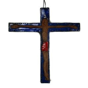 L Ceramic Mid Century Modern Modernist Crucifix Blue Era Amphora Perignem 11"
