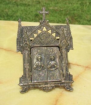 Small Lourdes Virgin Mary Relic Chapel Standing Easel French Rare