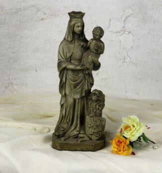 Our Lady of Flanders Infant Child Gothic Plaster Statue Lion Dragon Under Feet