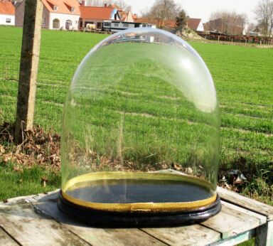 L Antique Victorian Oval Hand Blown Glass Globe Dome Doll Clock 16.33" H 14.76"W