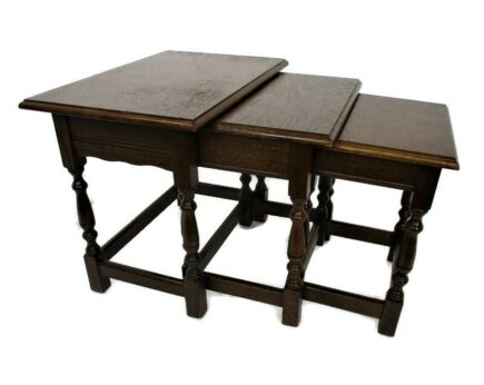 Set of 3 Wood Stacking Nesting Side Coffee Wine Tables Vintage Mid Century
