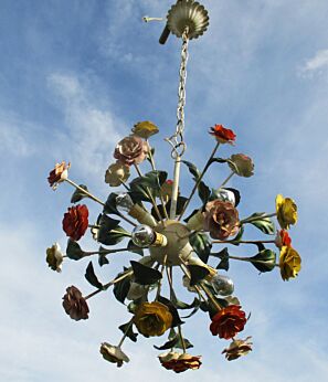 Sputnik Vintage Chandelier Atomic Iron Handmade Flowers Tole Italian Stunning