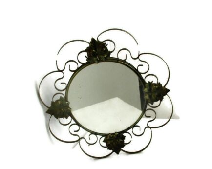 Retro Modernist Starburst Sunburst Metal Wall Mirror Mid Century Modern Leafs Modernist