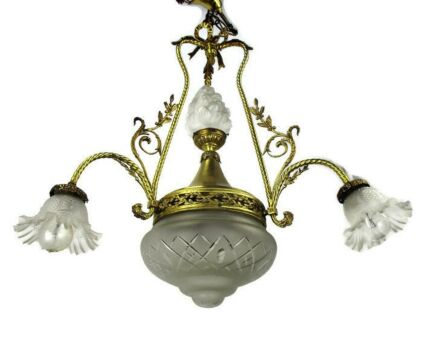 Gorgeous Vintage French Empire Hollywood Regency 5 Lights Etched Glass Shade HTF