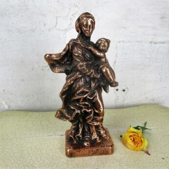 Statue Virgin Mary Our Lady Madonna Statue Copper Paint Infant Child Lovely